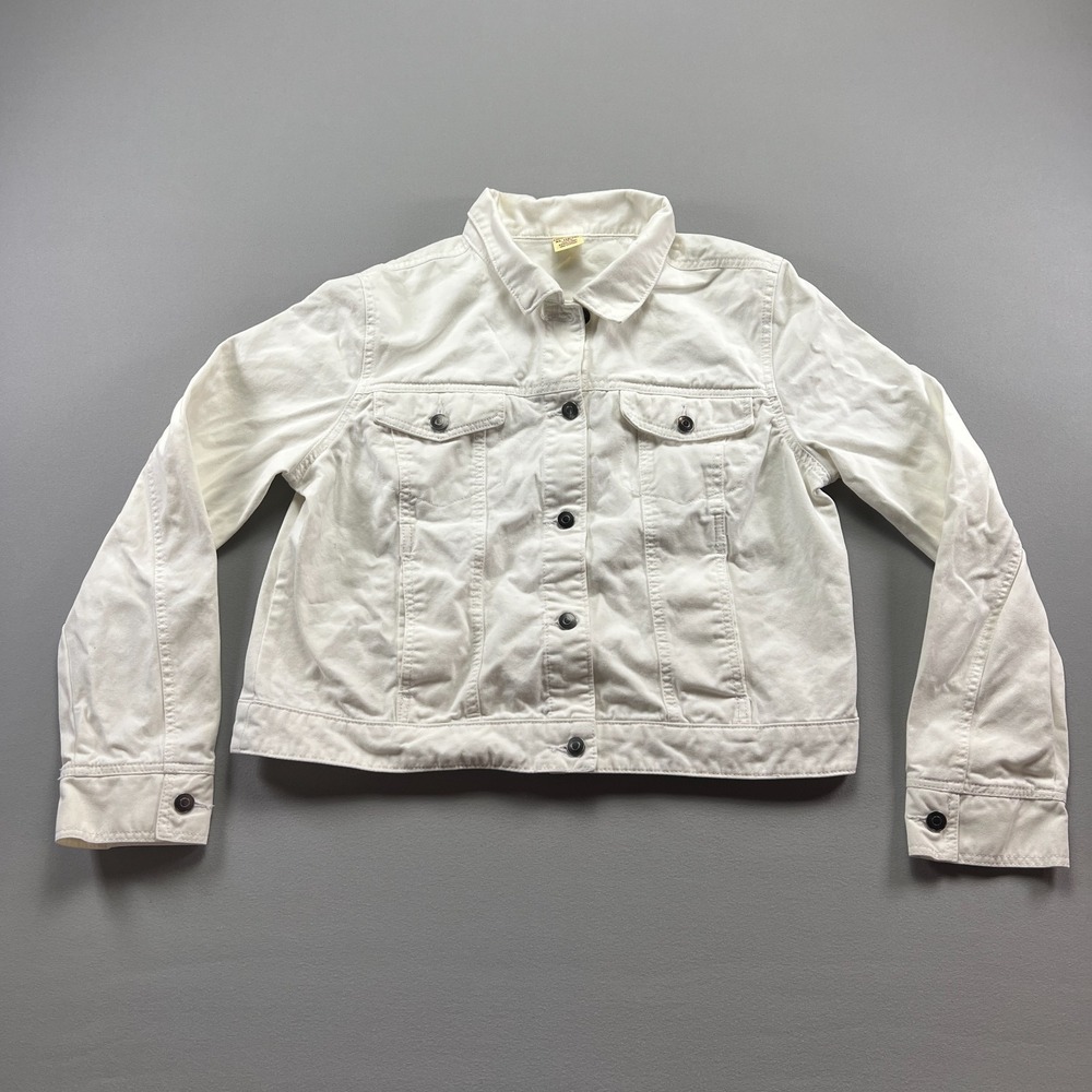 Faded Glory Trucker Jacket Women XL (16-18) Beige Cotton Streetwear Button Front